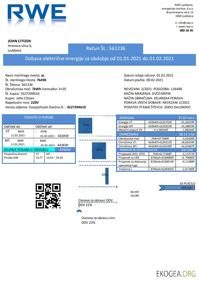 Slovenia RWE electricity proof of address utility bill template in Word and PDF format